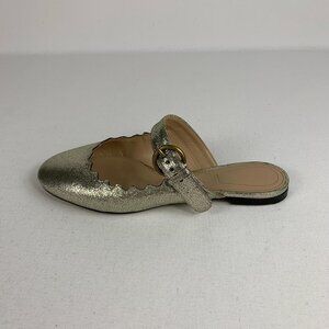 Chloé Gold Foil Leather Lauren Buckle-Strap Mules - Chic & Elegant Size 36